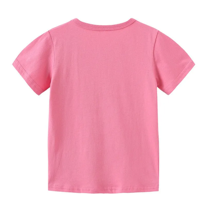 Girl's Short Sleeve Pink T-shirt for Summer