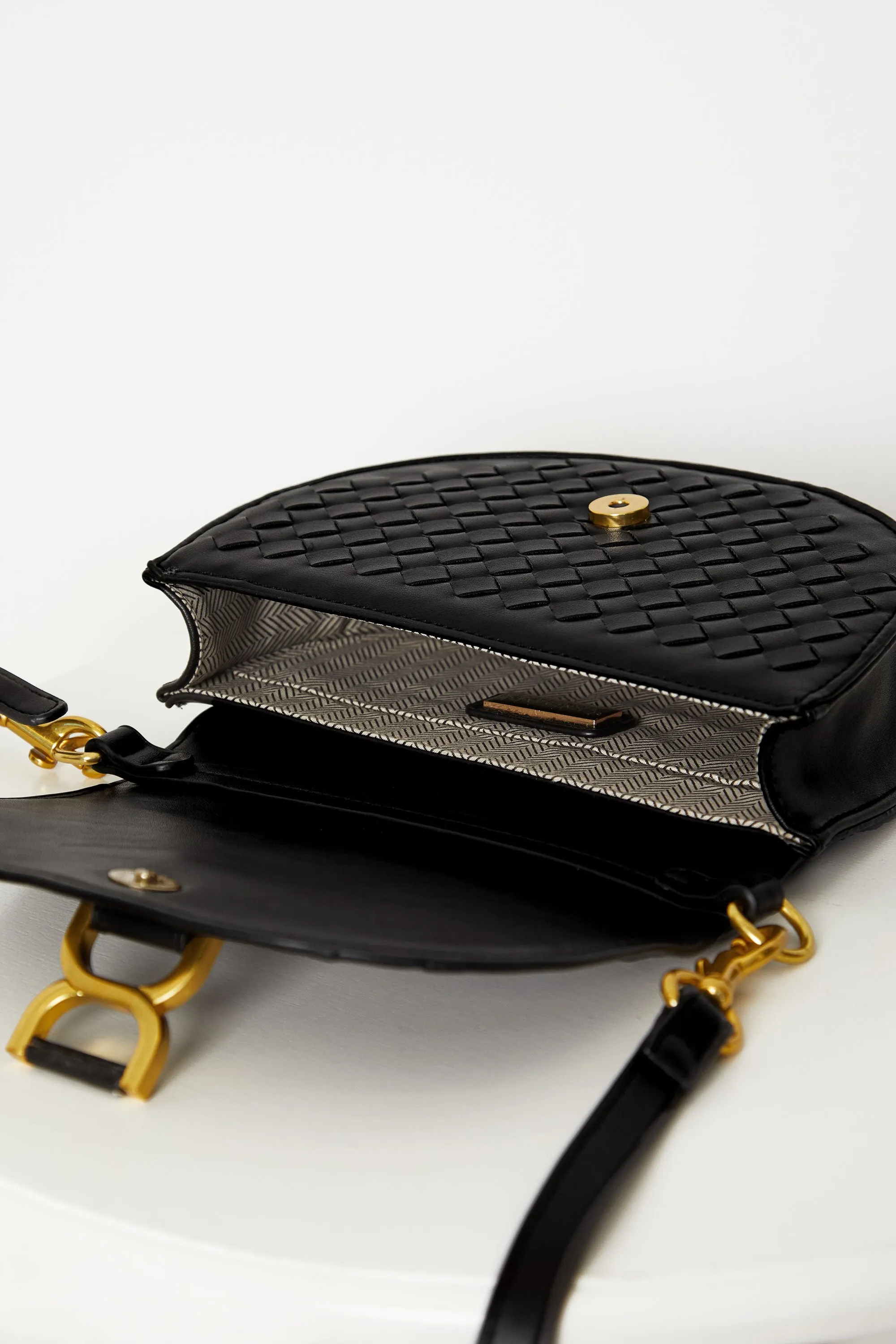 Heidi Black Woven Crossbody Bag