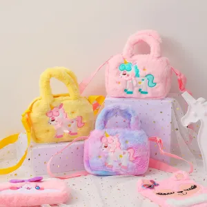 Kawaii Unicorn Pattern Plush Bag, All-Match Satchel Bag, Trendy Shoulder Bag For Shopping