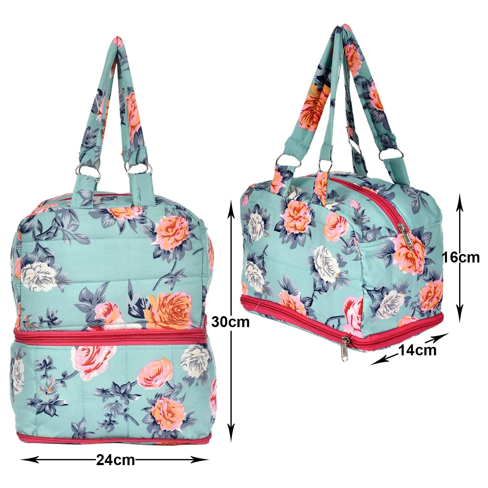 Kuber Industries Flower Printed Multiuses Hand Bag: Tote Bag: Travel Toiletry Bag For Women/Girls (Green)-45KM013