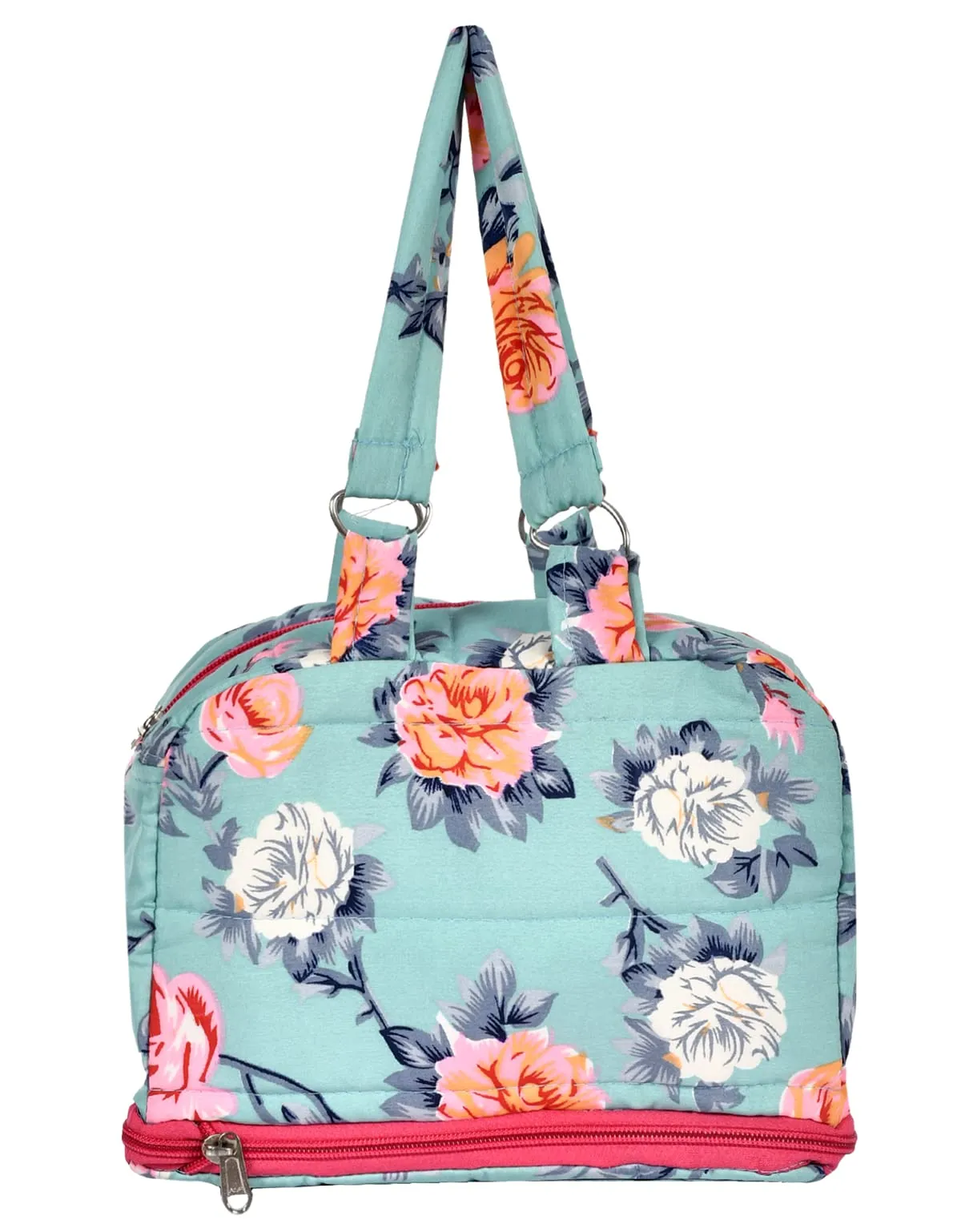 Kuber Industries Flower Printed Multiuses Hand Bag: Tote Bag: Travel Toiletry Bag For Women/Girls (Green)-45KM013