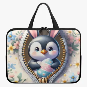 Laptop Sleeve with handles - Easter - Penguin with Bunny Ears