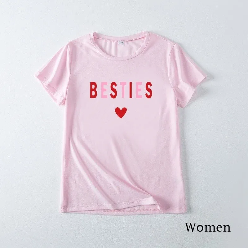 Letter Print  Round Neck Pink T-shirts for Mom and Me