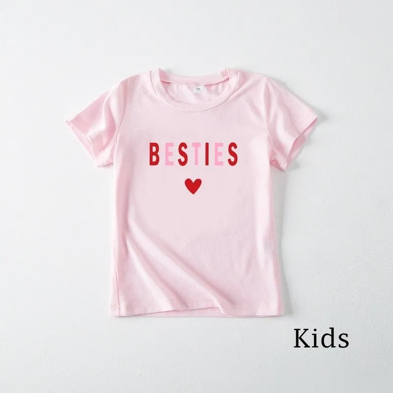 Letter Print  Round Neck Pink T-shirts for Mom and Me