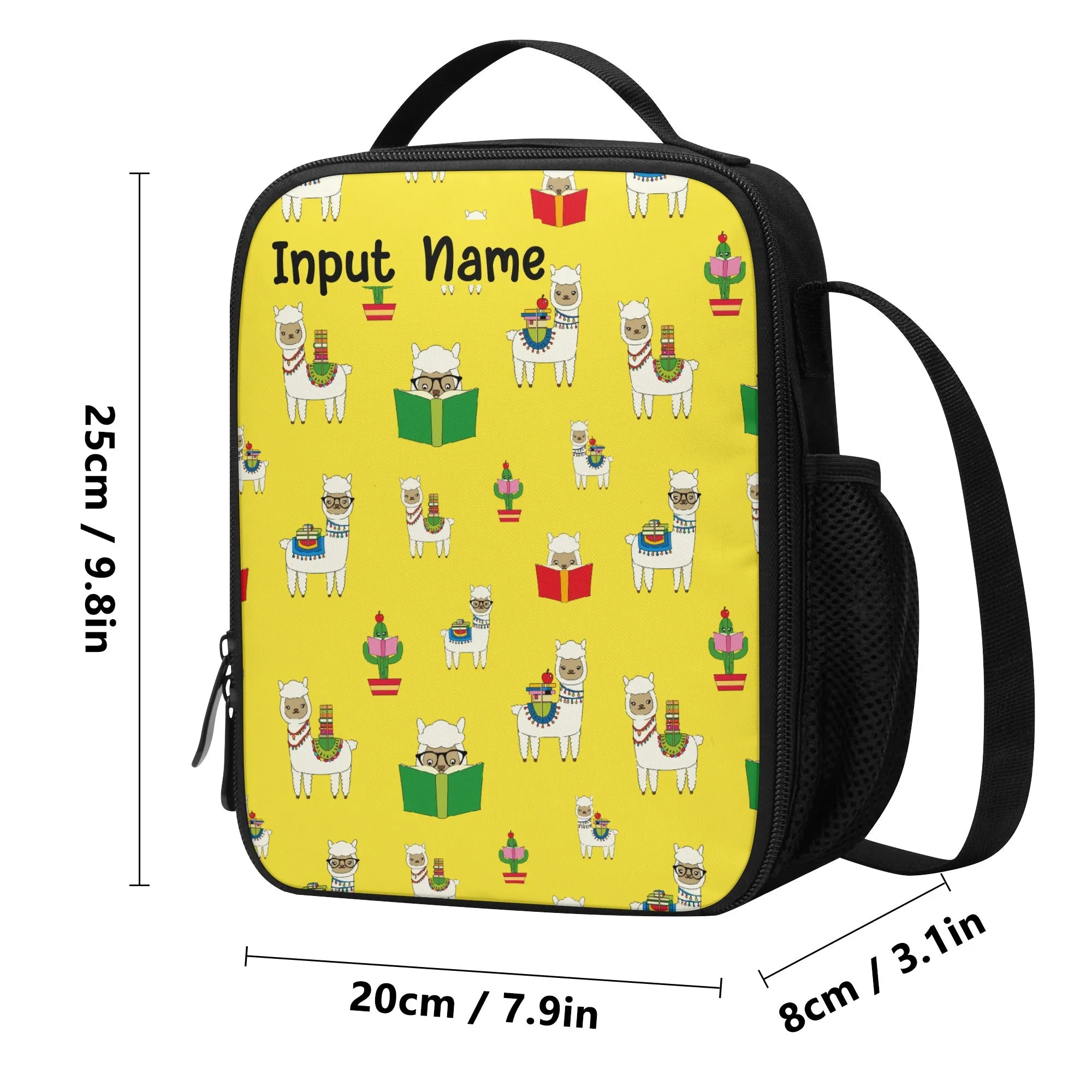 Lunch Bag | All-Over Print | Lunch Box Bag with Bottle Holder | Personalized | Spacious |Cute Alpaca