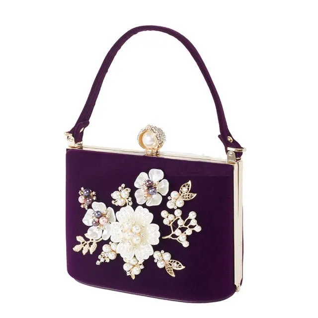 Luxy Moon Diamond Flower Velvet Hand Clutch Bag