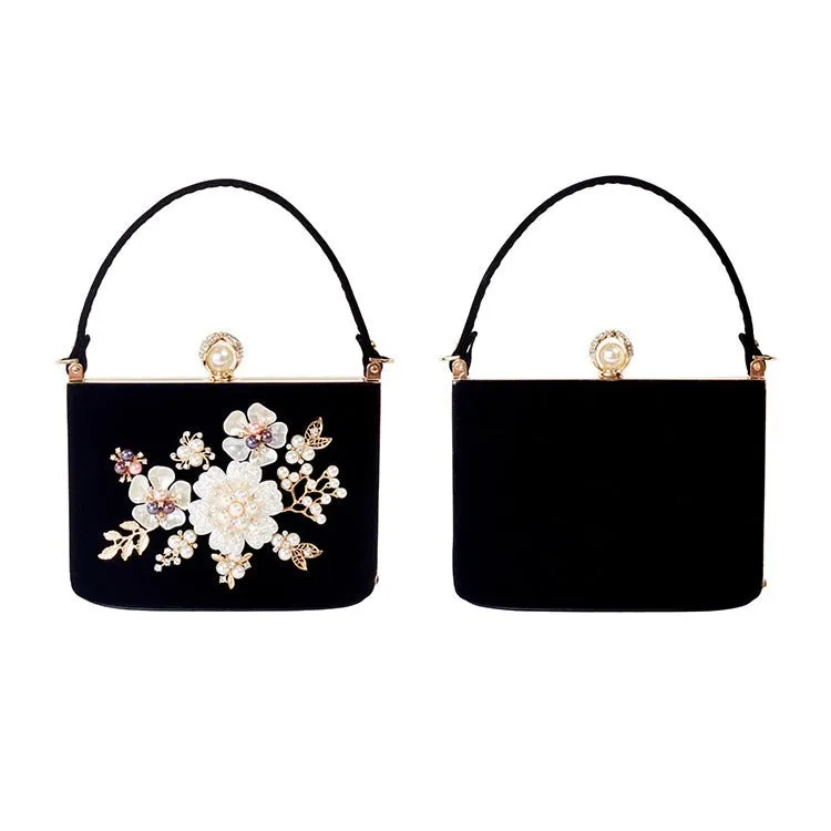 Luxy Moon Diamond Flower Velvet Hand Clutch Bag