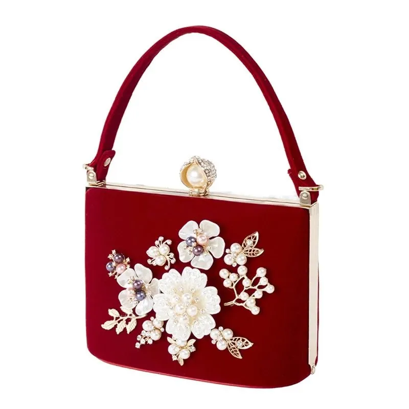 Luxy Moon Diamond Flower Velvet Hand Clutch Bag