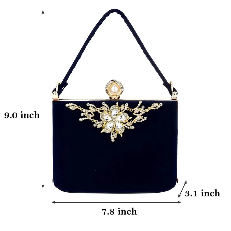 Luxy Moon Diamond Flower Velvet Hand Clutch Bag