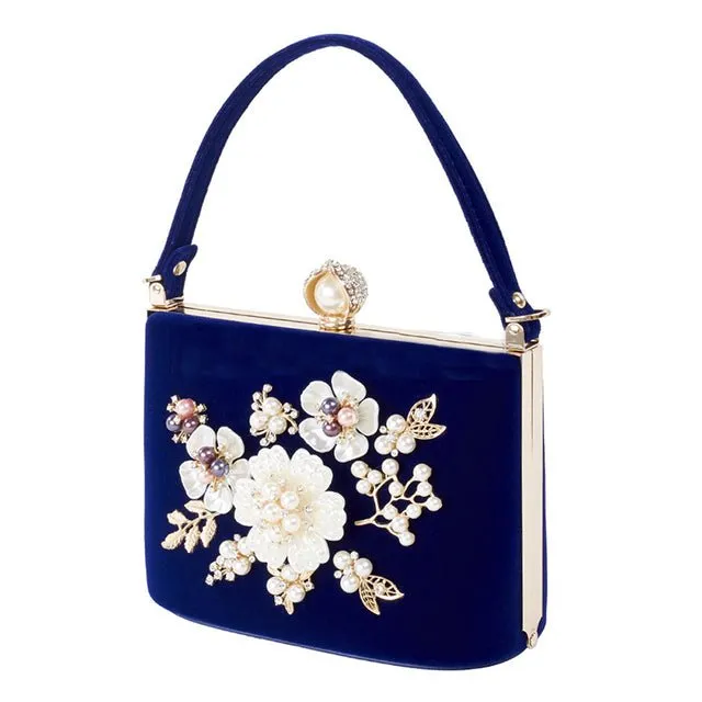 Luxy Moon Diamond Flower Velvet Hand Clutch Bag