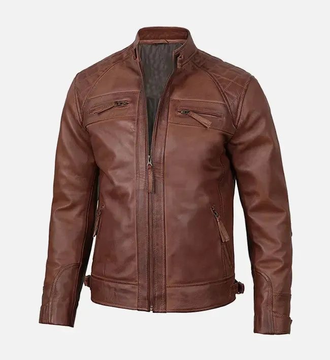 Men's Brown Leather Slim Fit Jacket