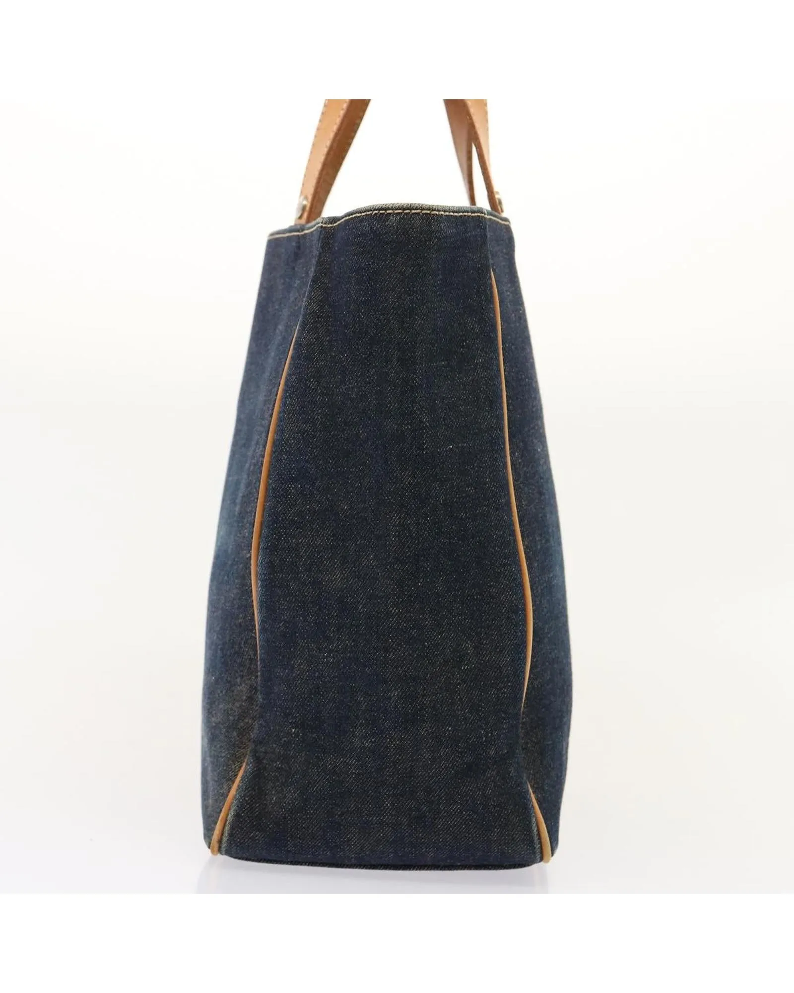 Navy Denim Hand Bag with Canvas Material and Accessories - Rank C