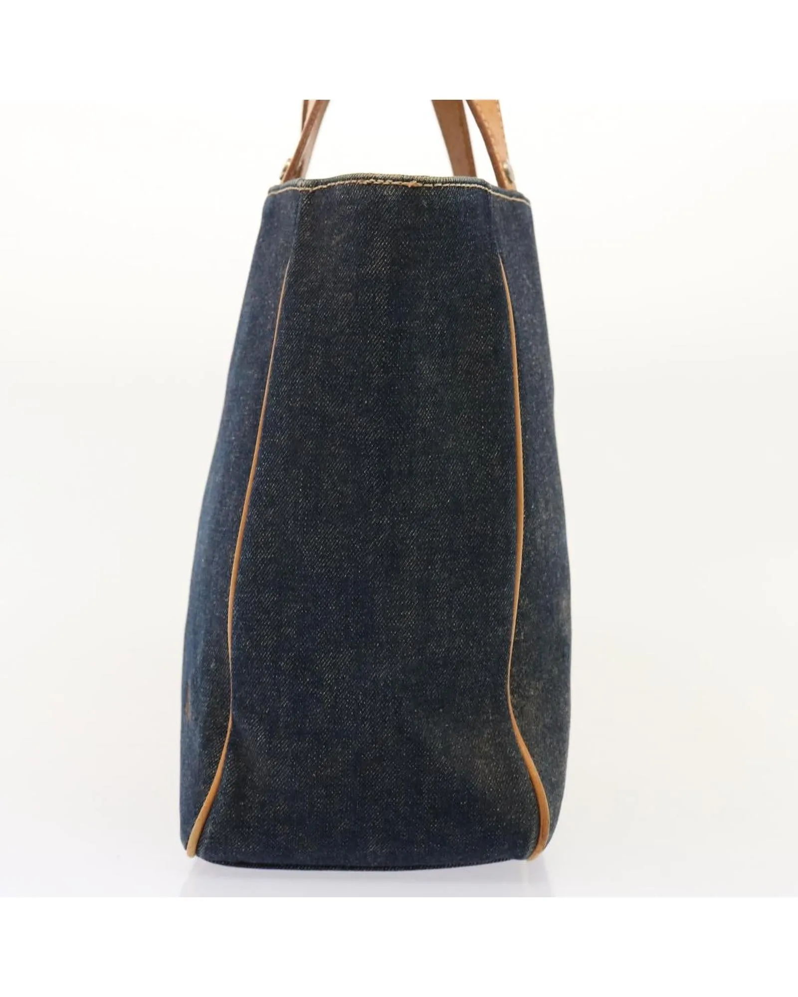 Navy Denim Hand Bag with Canvas Material and Accessories - Rank C