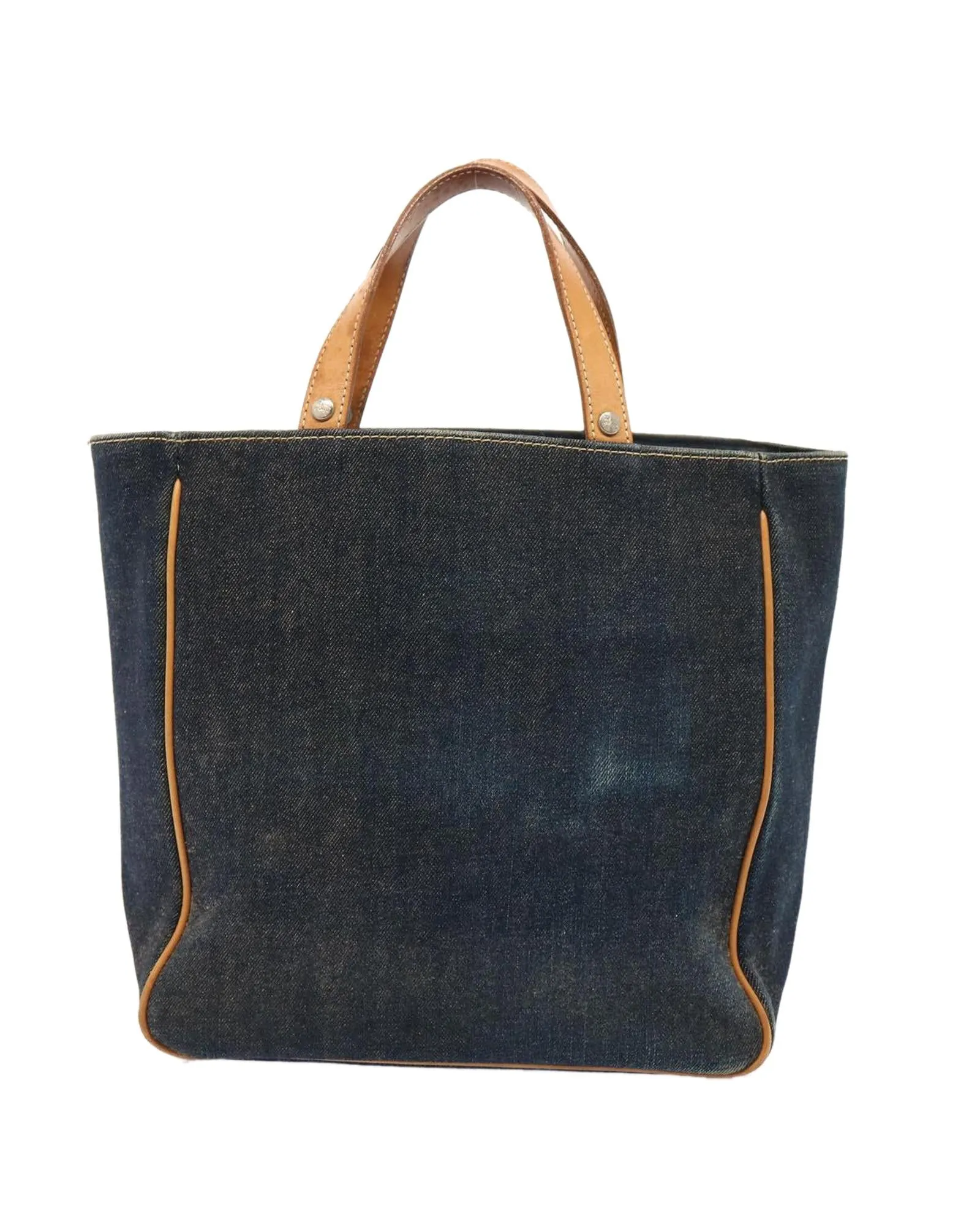 Navy Denim Hand Bag with Canvas Material and Accessories - Rank C