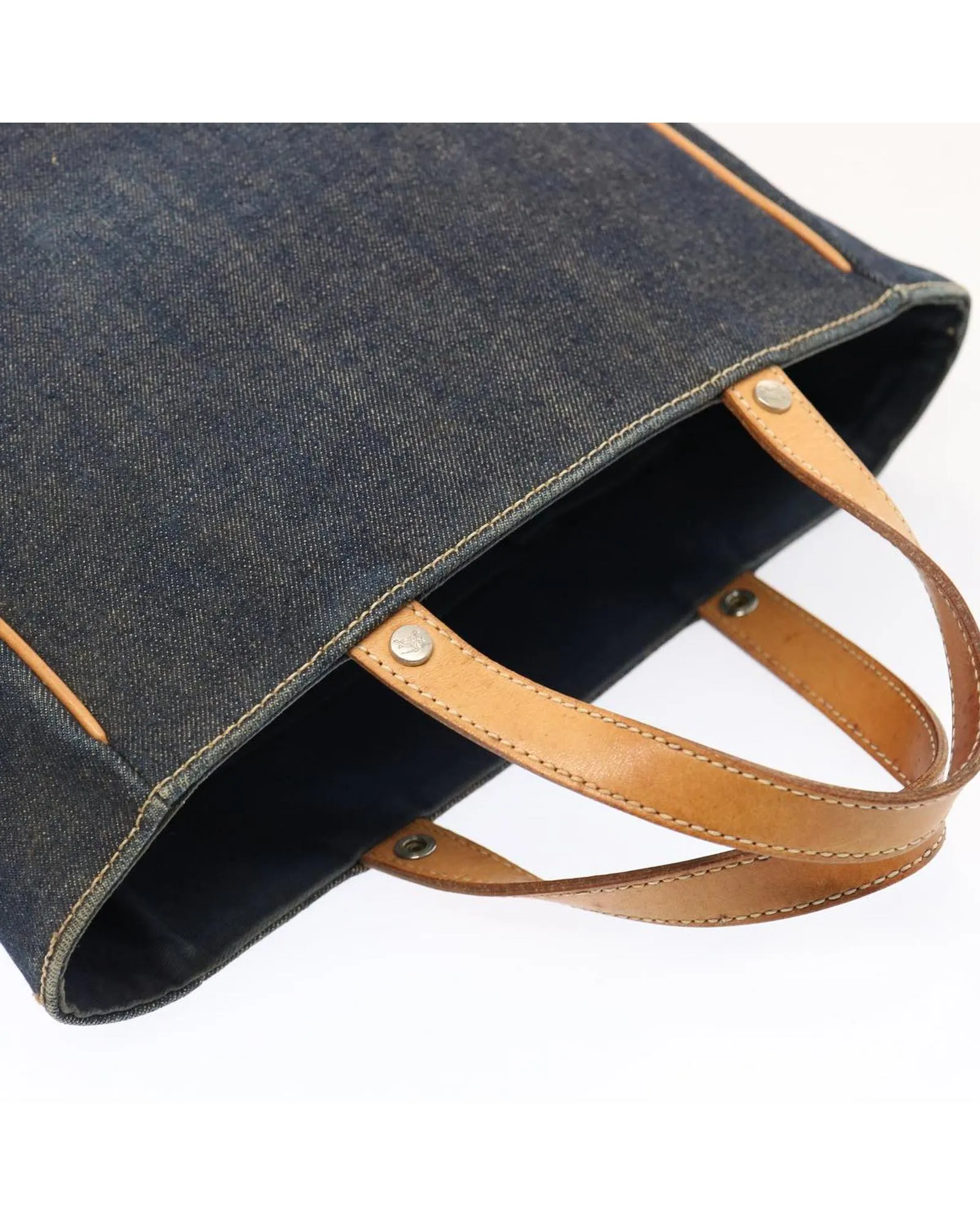 Navy Denim Hand Bag with Canvas Material and Accessories - Rank C