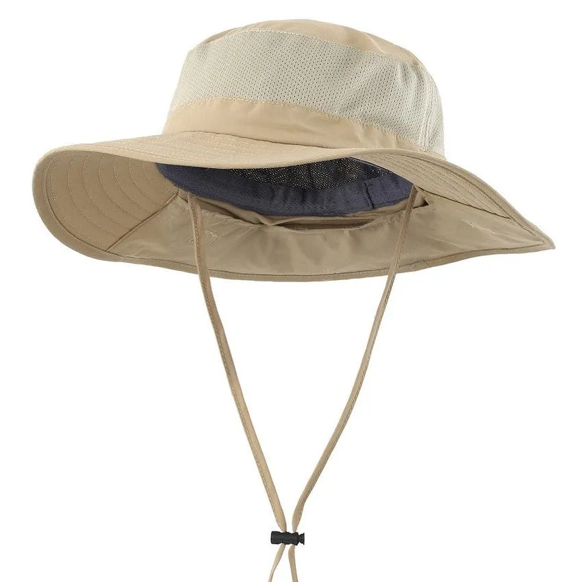 Outdoor UPF50  Mesh Sun Hat Wide Brim Fishing Hat with Neck Flap