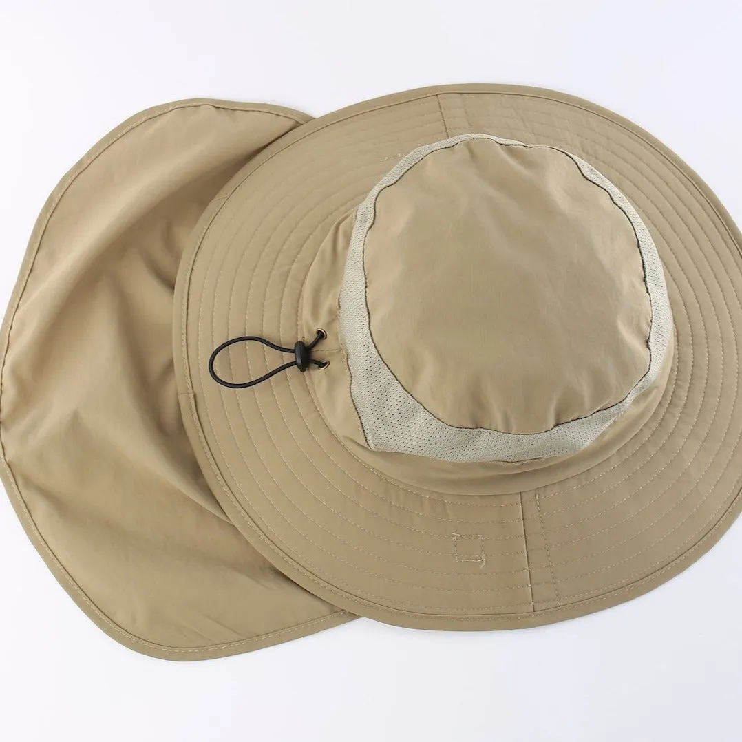 Outdoor UPF50  Mesh Sun Hat Wide Brim Fishing Hat with Neck Flap