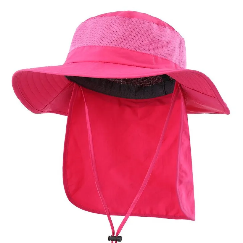 Outdoor UPF50  Mesh Sun Hat Wide Brim Fishing Hat with Neck Flap