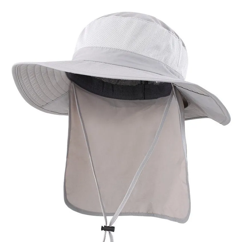 Outdoor UPF50  Mesh Sun Hat Wide Brim Fishing Hat with Neck Flap