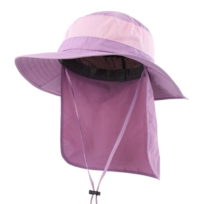 Outdoor UPF50  Mesh Sun Hat Wide Brim Fishing Hat with Neck Flap