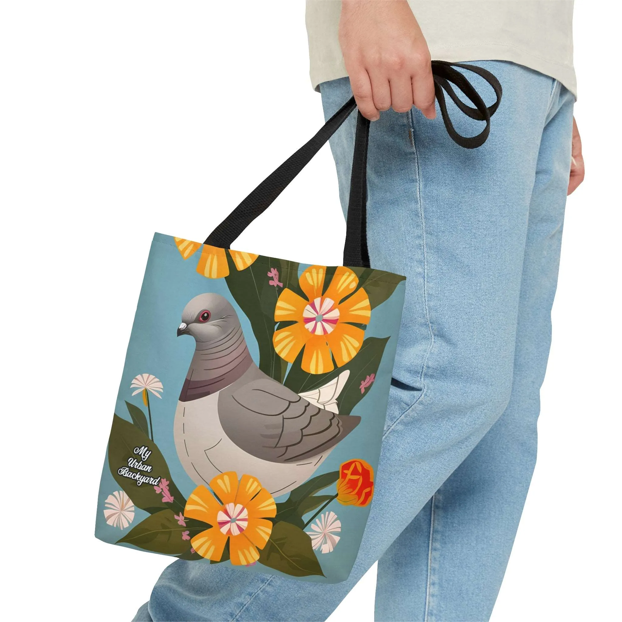 Pigeon and Yellow Flowers, Tote Bag for Everyday Use - Durable and Functional