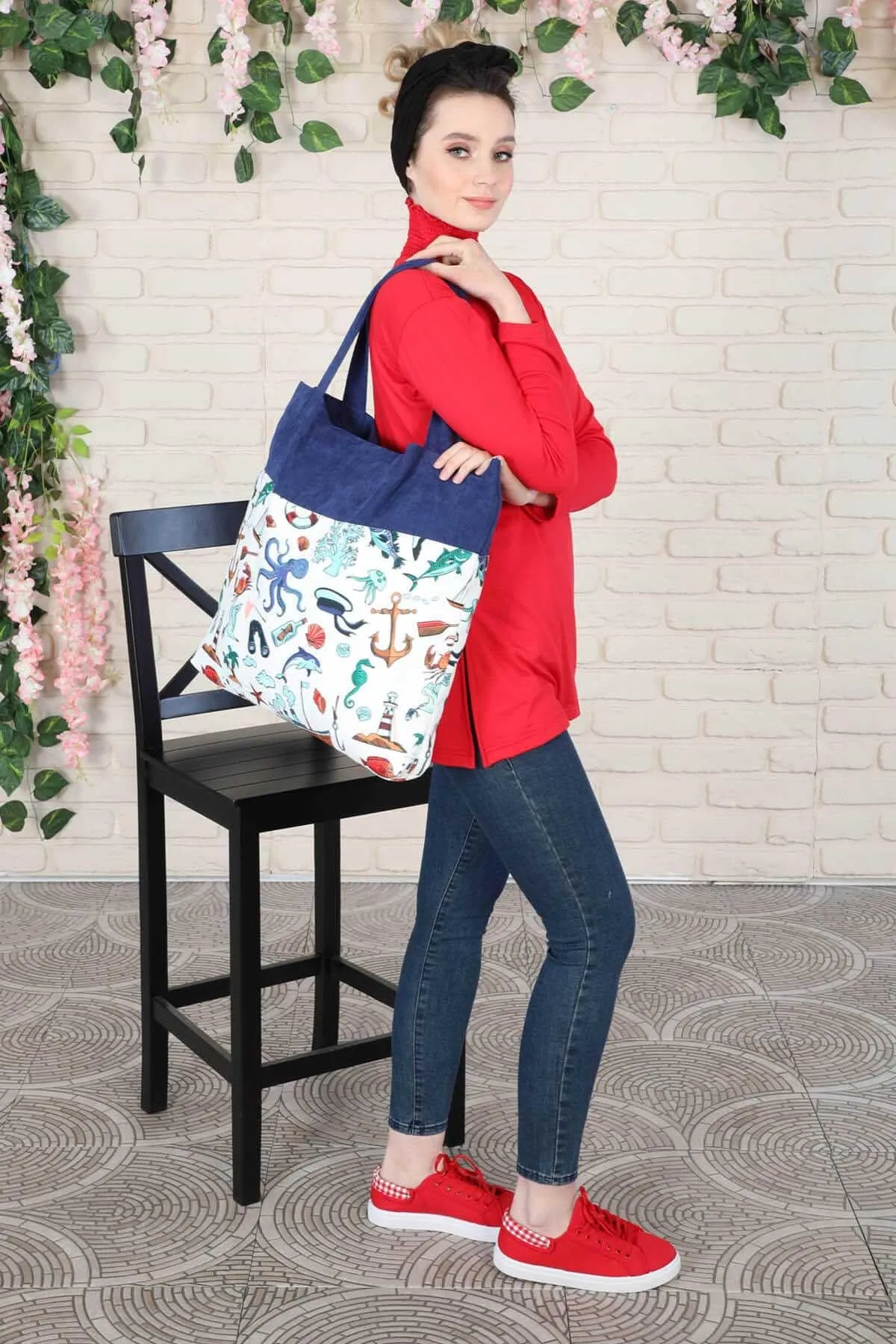 Polyester Hand Shoulder Bag for Women Tote Bag Casual Daily Bag Elephant Patterned Fabric Large Capacity,C-2B