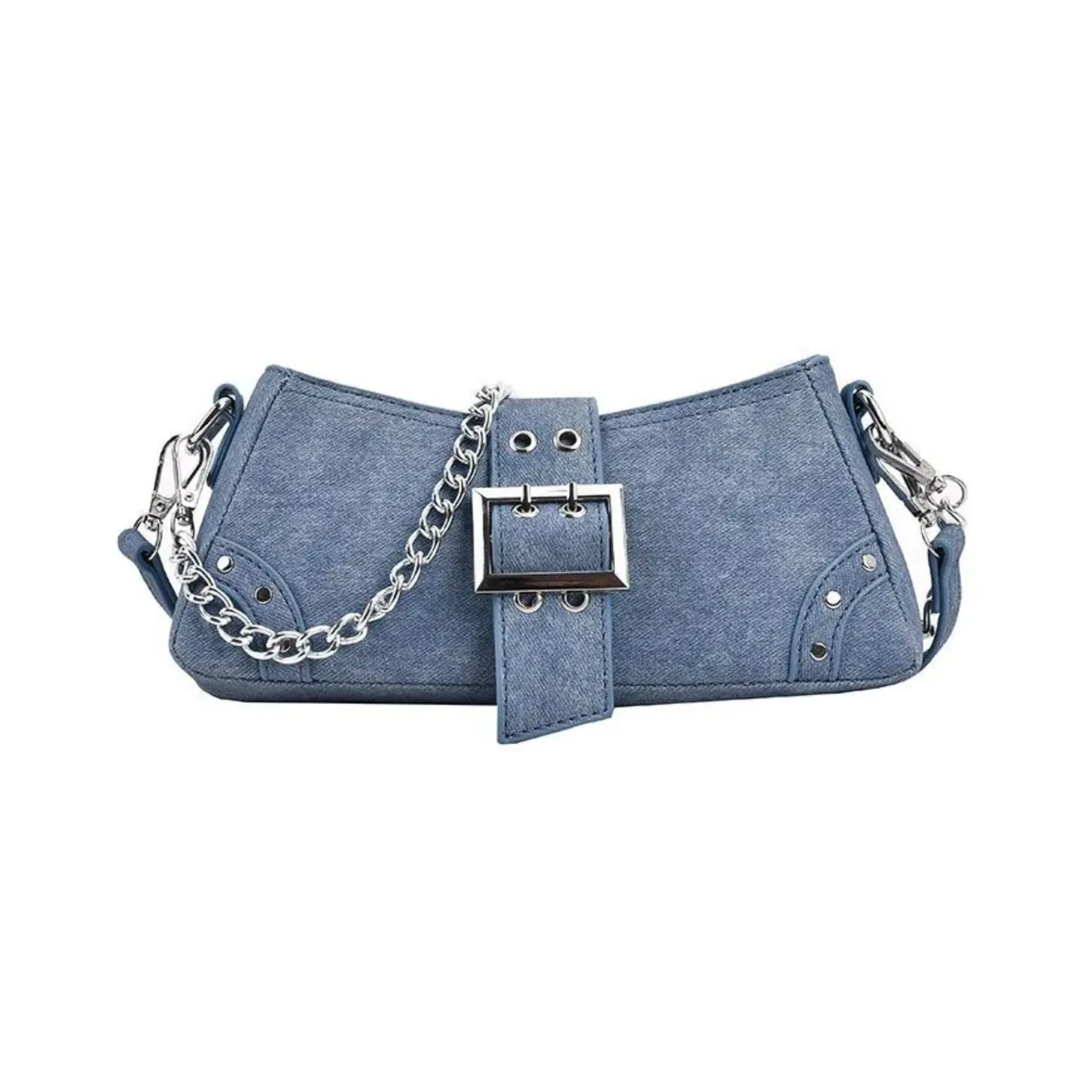 Pre Order:  Denim Faux Leather Small Shoulder Chain Bag