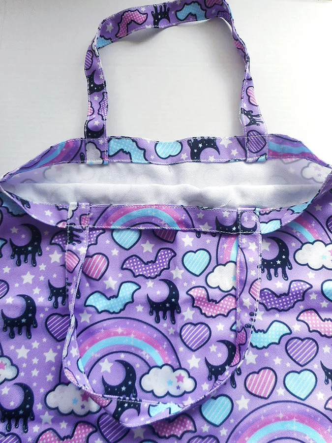 Rainbow Spooky Bats Purple Tote Bag [Made To Order]