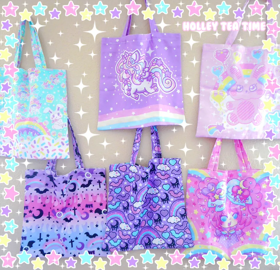 Rainbow Spooky Bats Purple Tote Bag [Made To Order]