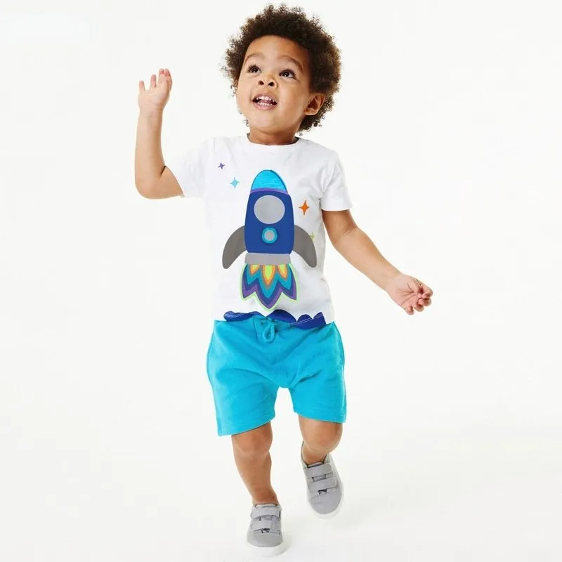 Rocket Print Short Sleeve T-shirt and Shorts Set