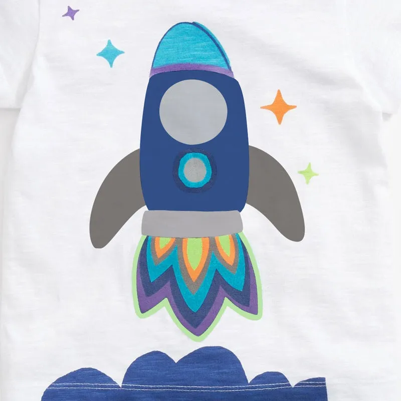 Rocket Print Short Sleeve T-shirt and Shorts Set