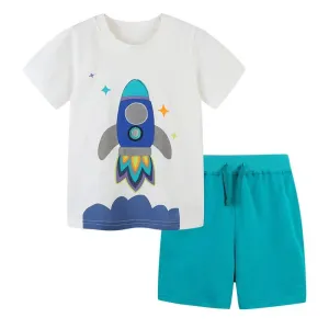 Rocket Print Short Sleeve T-shirt and Shorts Set