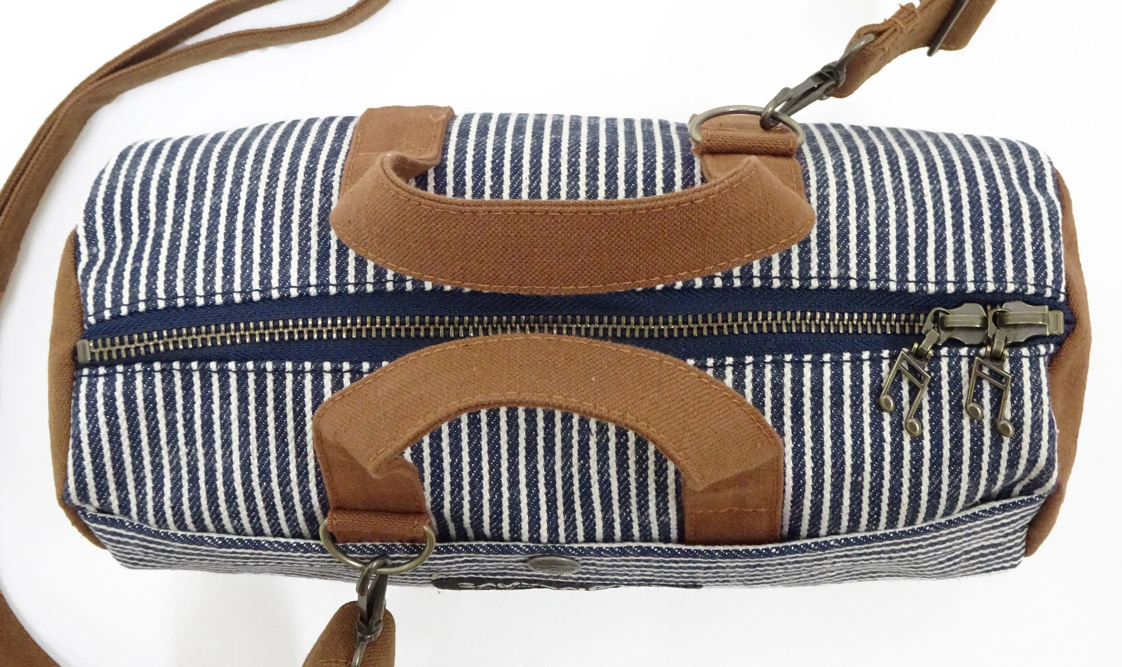 Samurai Jeans Mini Duffle Sling Bag Men's Casual Hickory Stripe Denim Small Crossbody Drum Pouch Bag SCOGP24