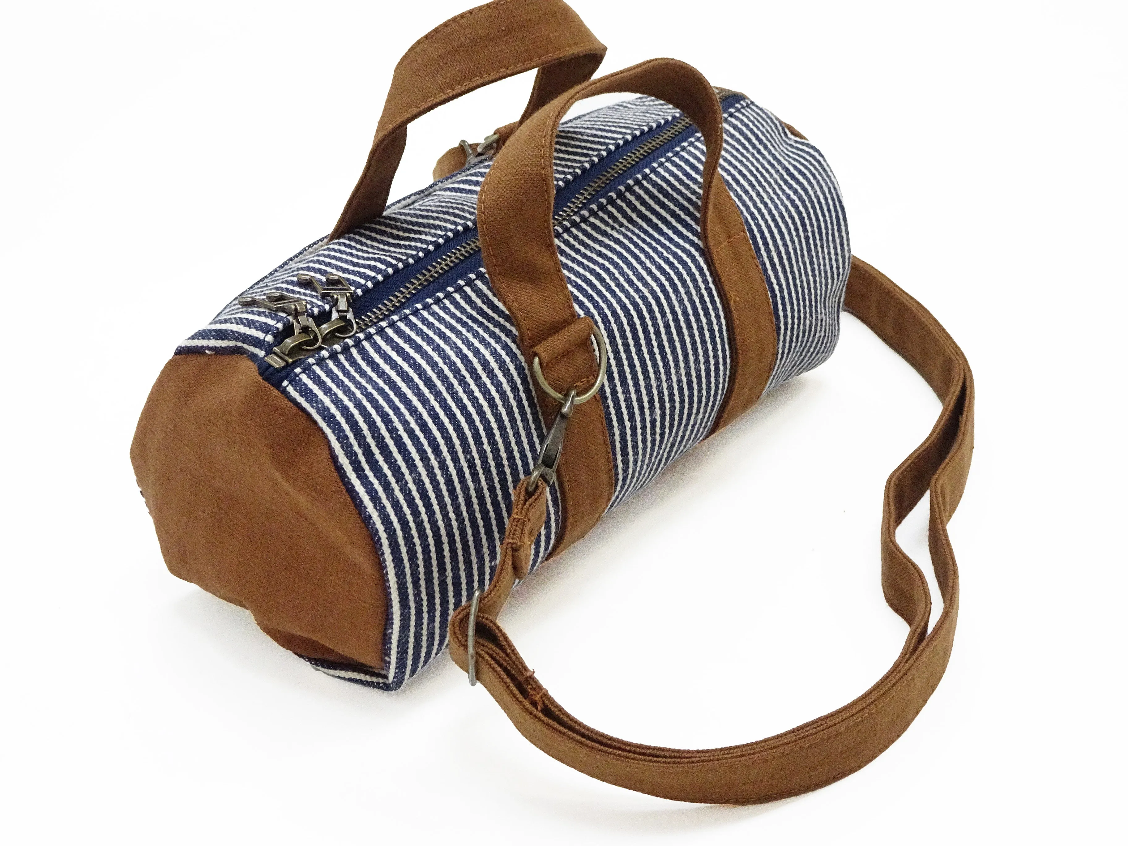 Samurai Jeans Mini Duffle Sling Bag Men's Casual Hickory Stripe Denim Small Crossbody Drum Pouch Bag SCOGP24