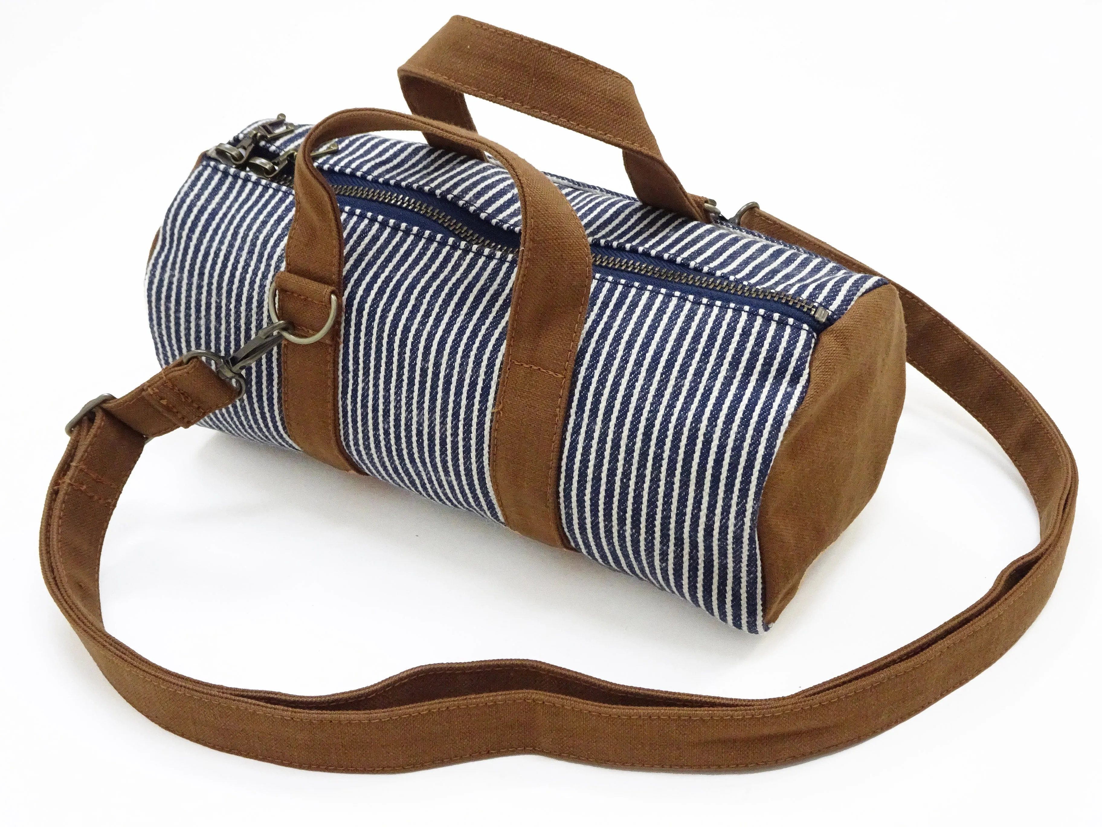 Samurai Jeans Mini Duffle Sling Bag Men's Casual Hickory Stripe Denim Small Crossbody Drum Pouch Bag SCOGP24