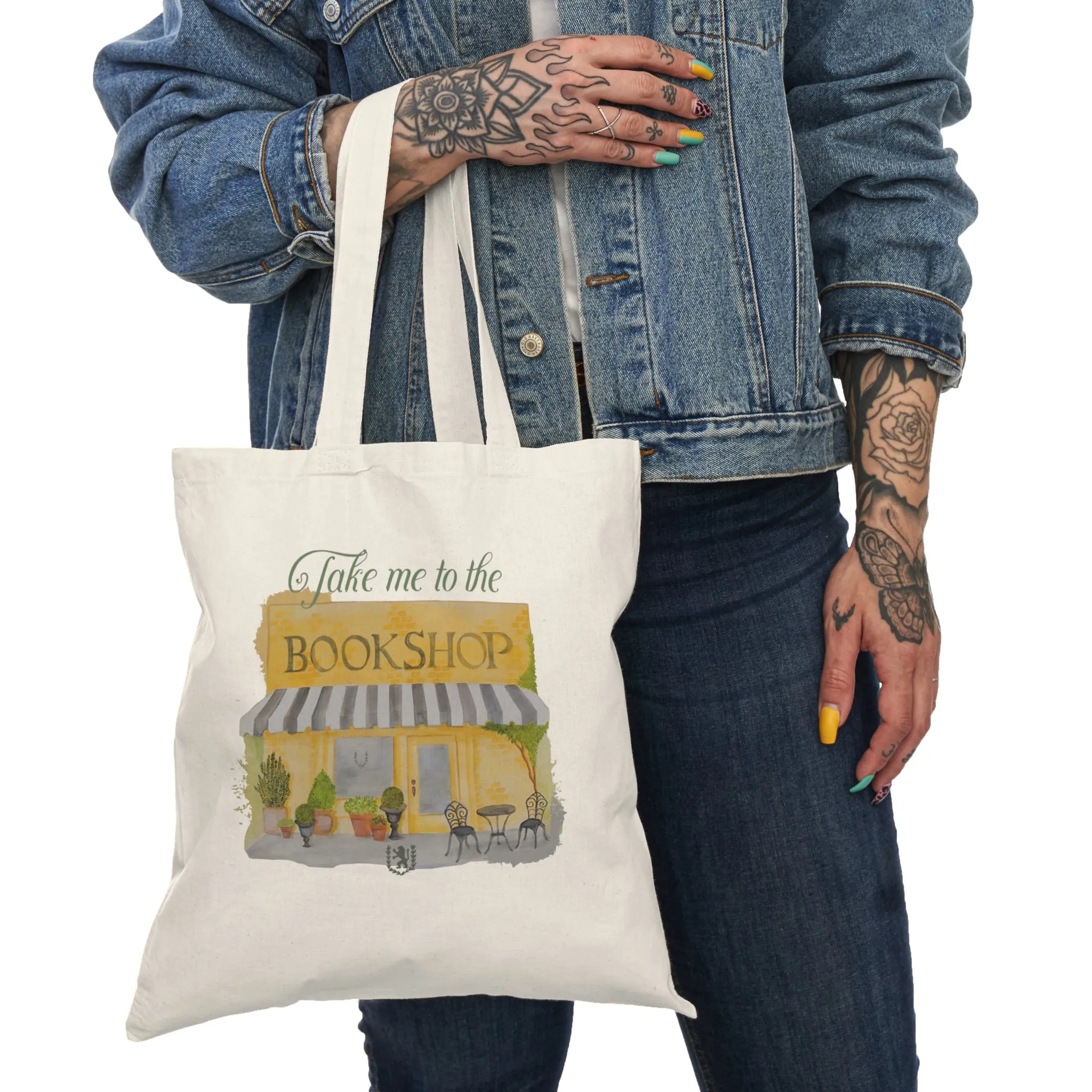 Scholar & Scribe Take Me to the Bookshop Watercolor Natural Tote Bag