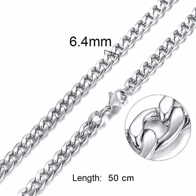 Silver Gold Filled Solid Necklace Curb Chains Link Men Choker Stainless Steel Male Female Accessories Fashion