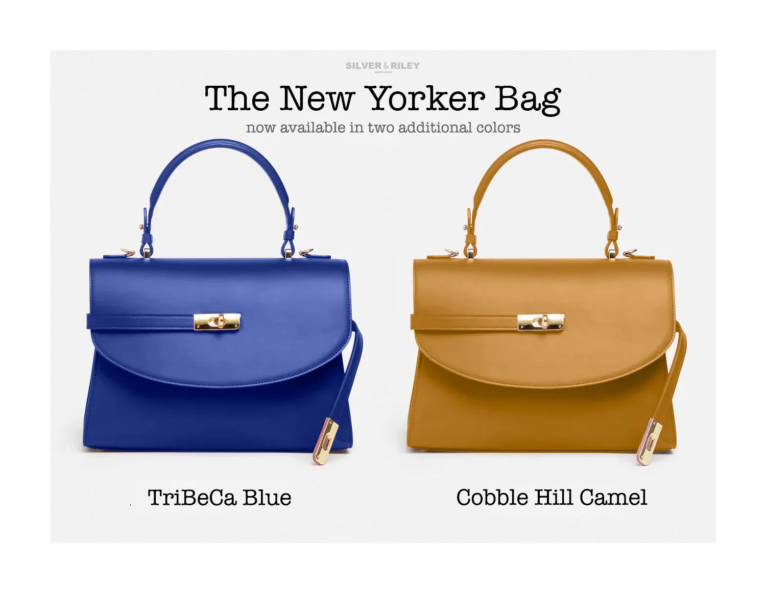 SSW - Classic New Yorker Bag in TriBeCa Blue - Gold Hardware