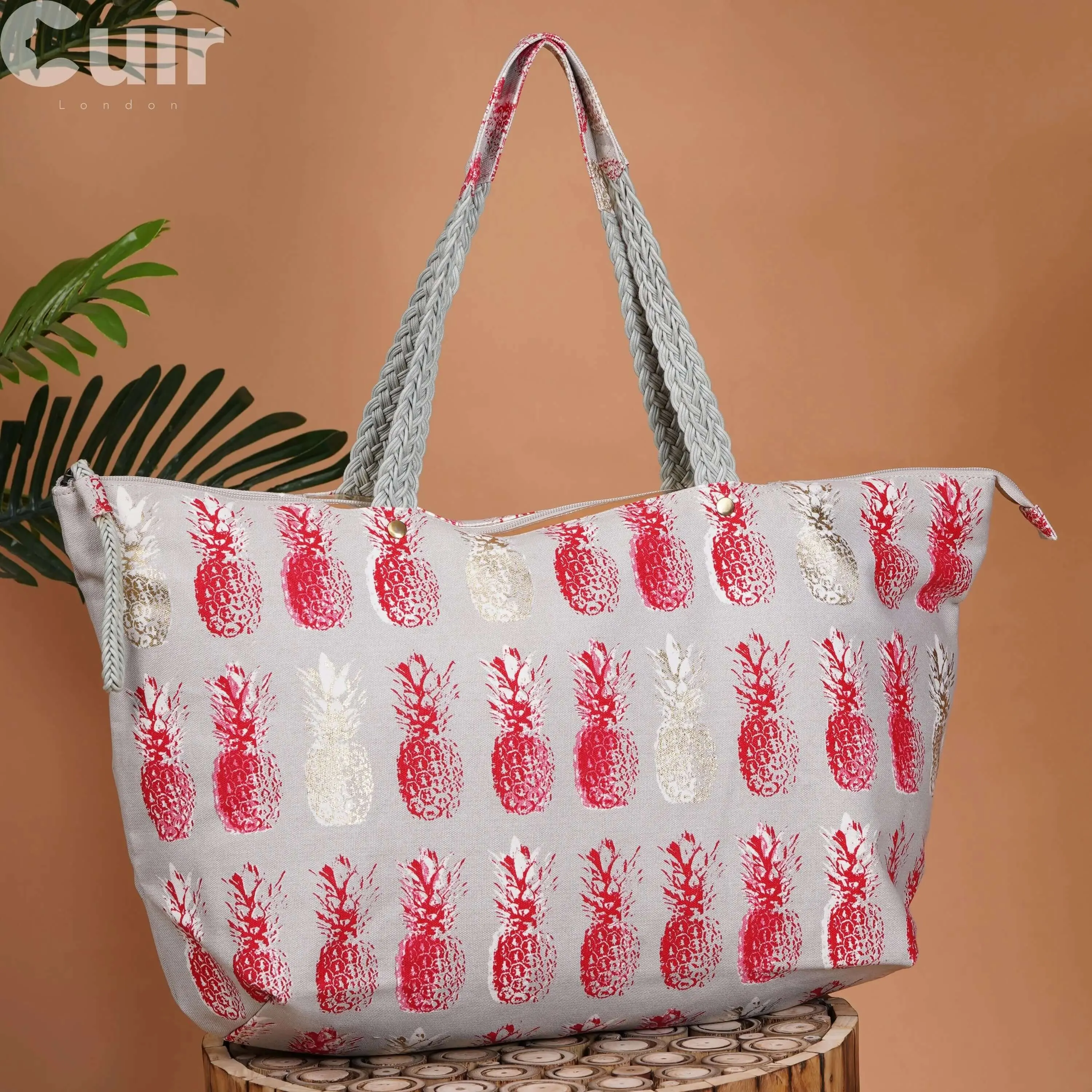 Stylish Big Pineapple Printed Canvas Bag: Fun and Functional Summer Tote (25 L x 8 W x 13.5 H Inch)