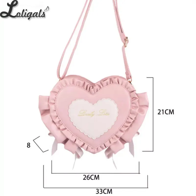 Sweet Heart Shaped Cross Body Bag Mori Girl Ruffled PU Lolita Bag by Lovely Lota