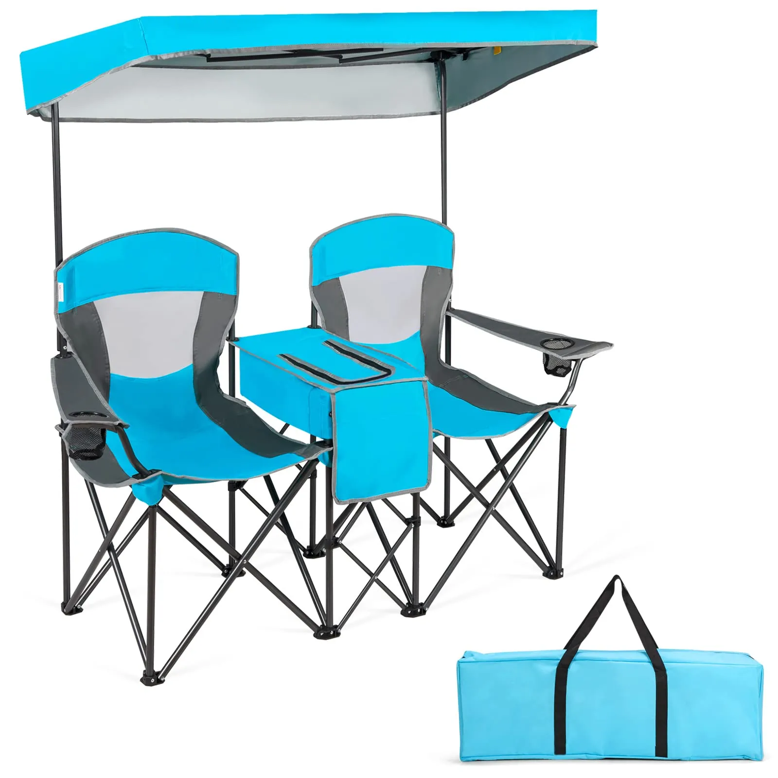 Tangkula Loveseat Camping Chair with Adjustable Shade Canopy