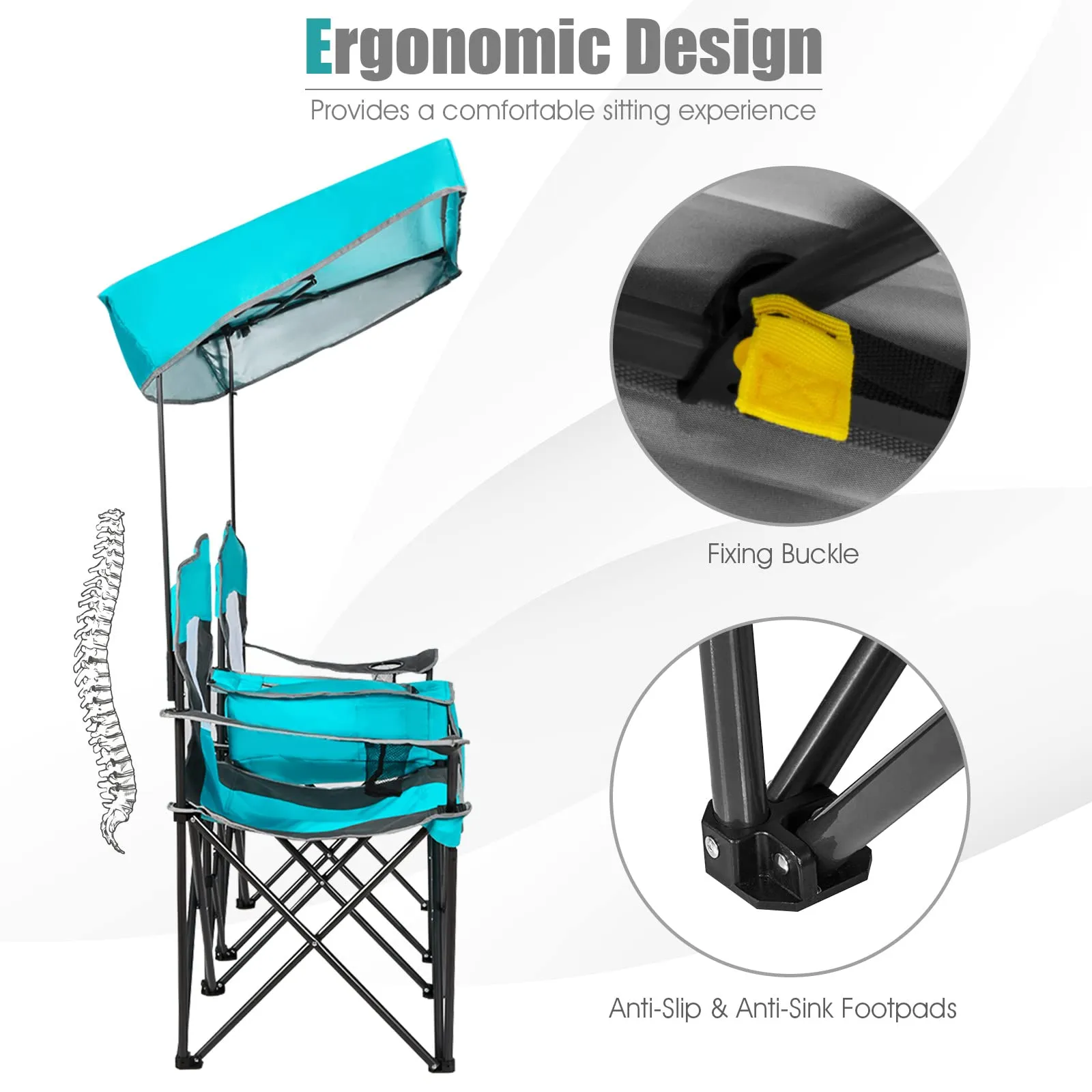 Tangkula Loveseat Camping Chair with Adjustable Shade Canopy