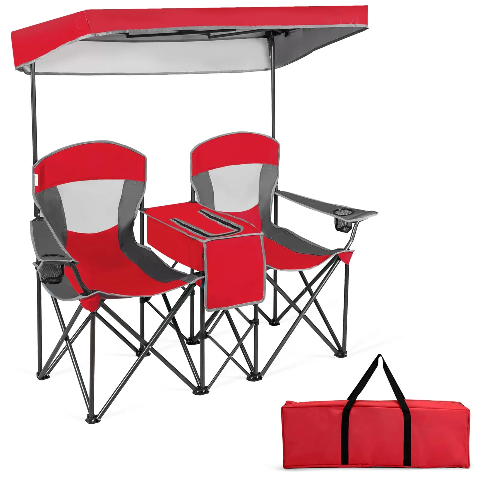 Tangkula Loveseat Camping Chair with Adjustable Shade Canopy