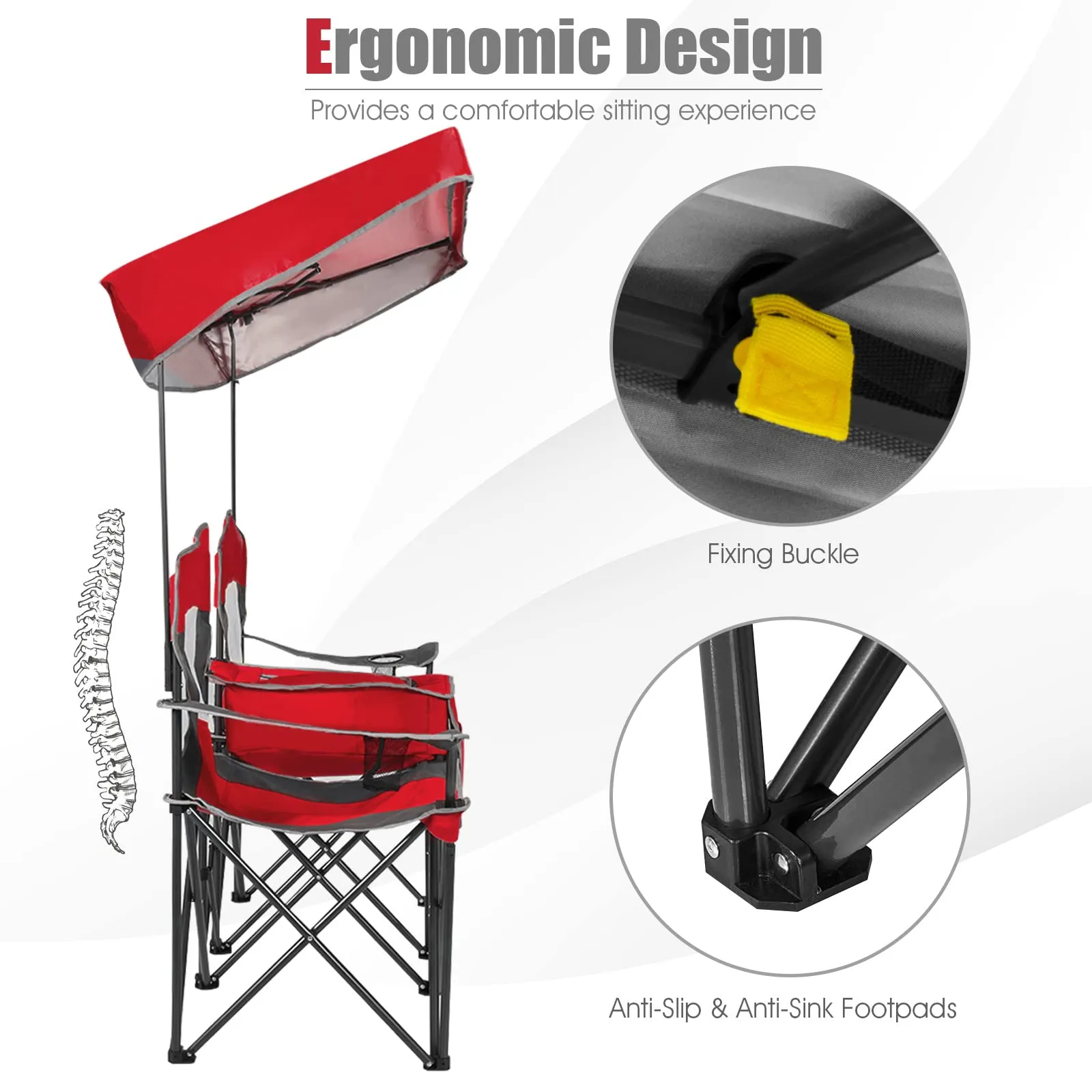 Tangkula Loveseat Camping Chair with Adjustable Shade Canopy