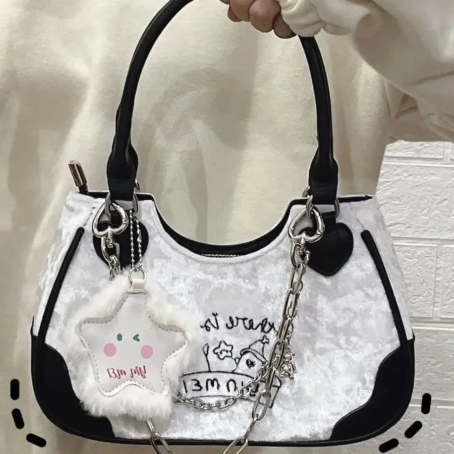 TAVIMART  -  Sweet Cool Girl Handbag Korean Chain Star Pendant Aesthetic Casual Underarm Shoulder Bag Y2k Trendy Designer Bags Luxury