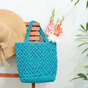 Teal Macrame Tote Bag