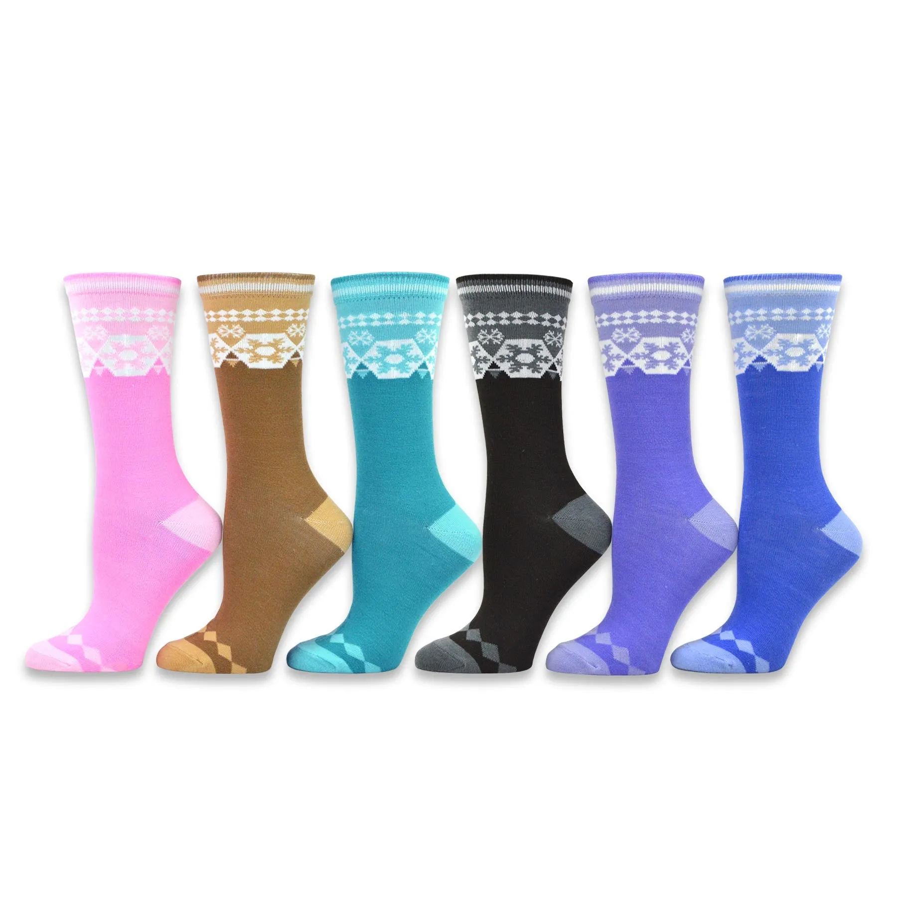 TeeHee Socks Women's Casual Polyester Crew Nordic 6-Pack (11193)