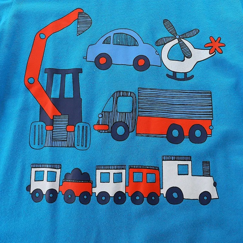 Toddler Boy's Blue Vehicle Print Short Sleeve T-shirt