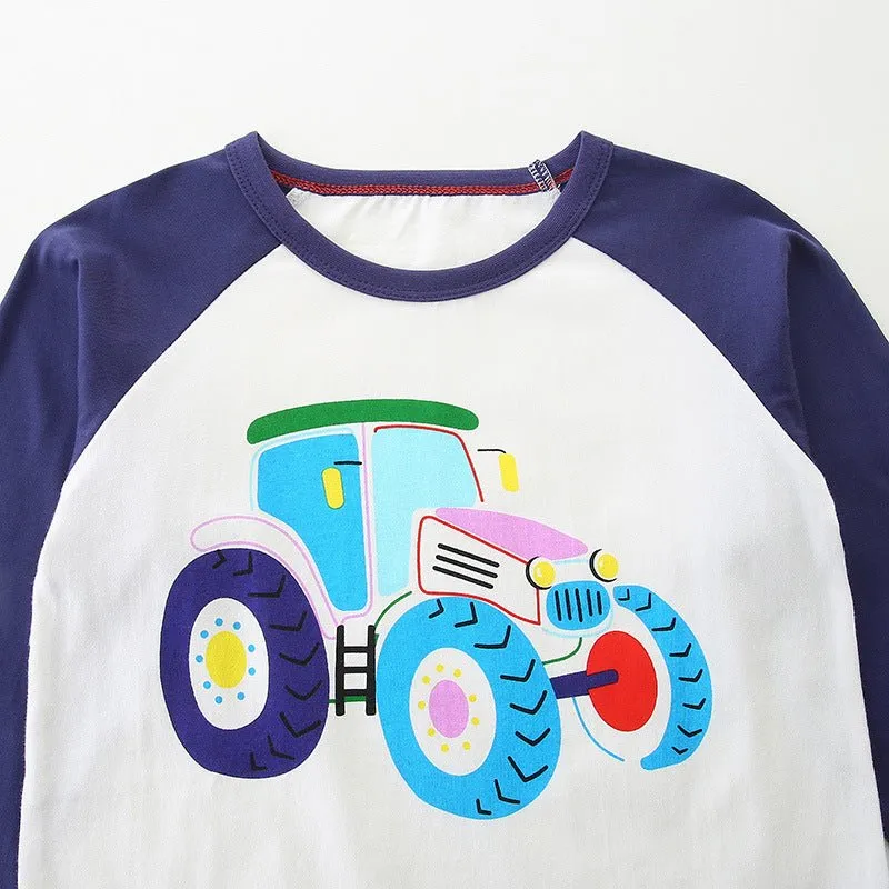 Toddler/Kid Boy Colorful Vehicle Print Long Sleeve Shirt