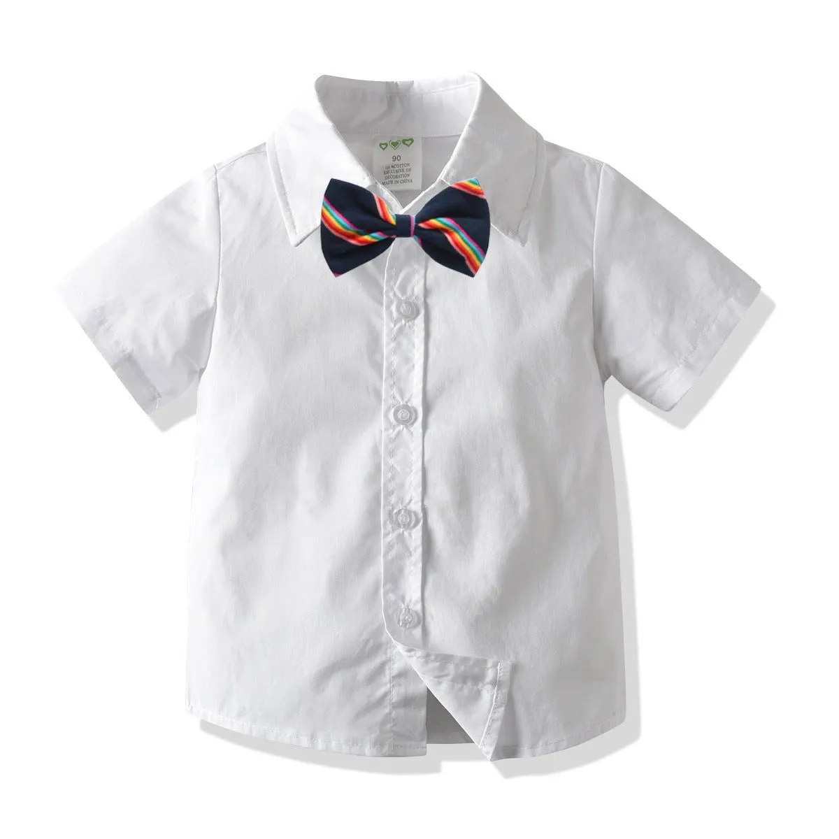 Toddler/Kid Boy White Dress Shirt with Rainbow/Green Bow Tie